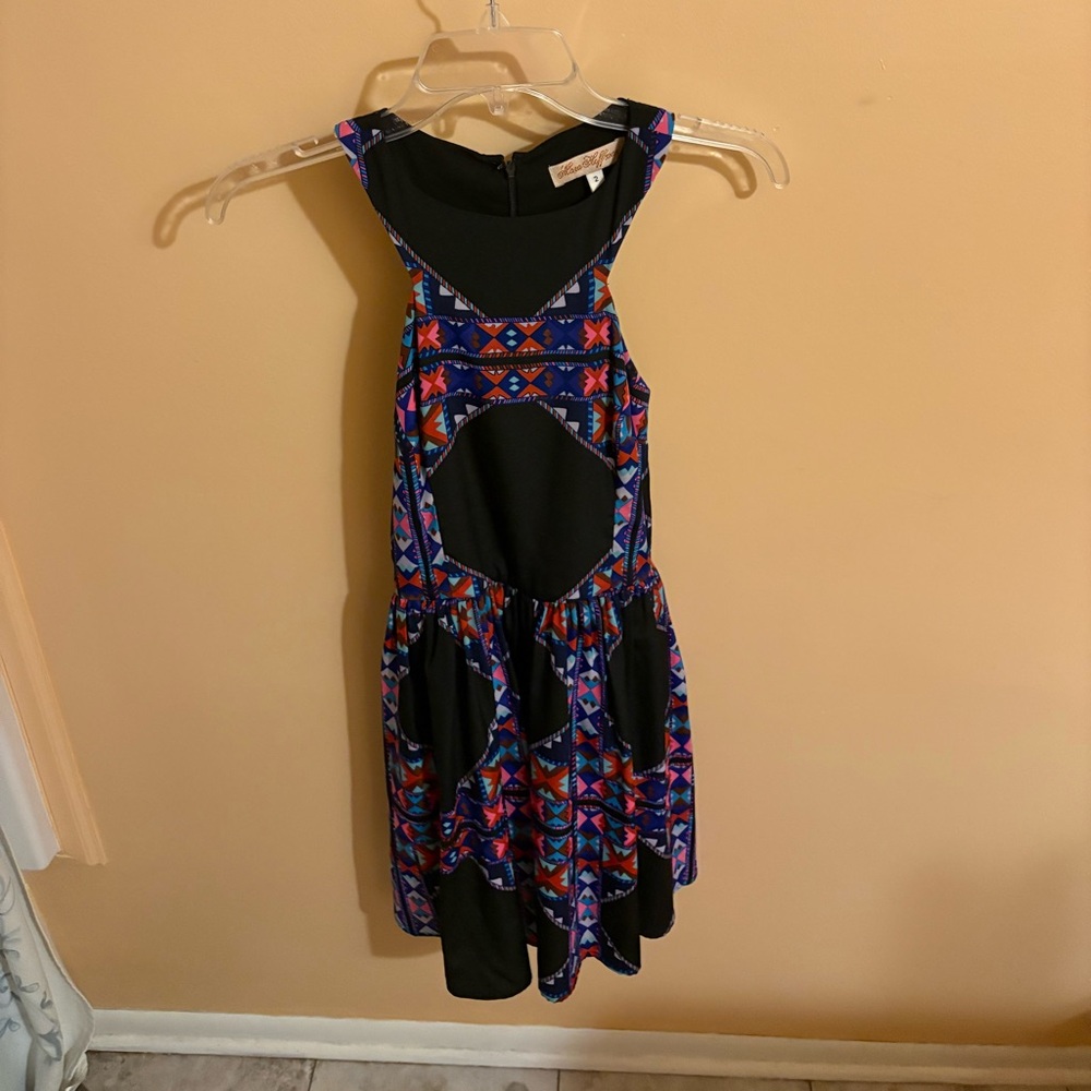 LAST CHANCE | Mara Hoffman black neon Aztec print mini dress